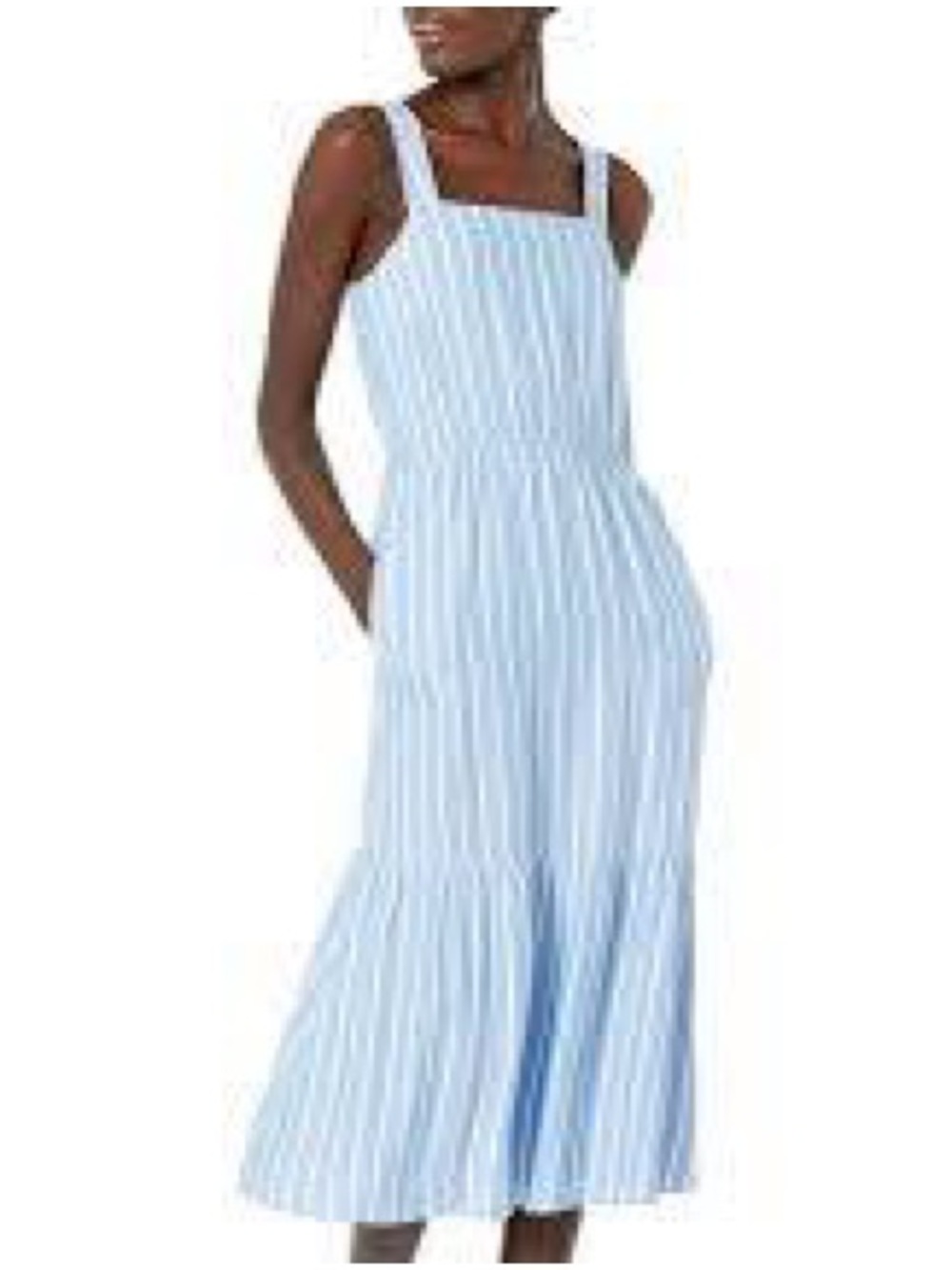 Amazon Essentials Women's Twill  Flare Dress size medium blue white stripe - Picture 4 of 9